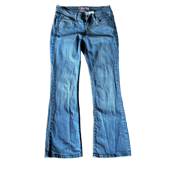 Levi's 518 Juniors 5 short medium wash super low rise Boot Cut Jeans - Picture 1 of 7